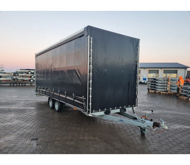 Remorque porte-voitures 620 x 210 x 240 cm avec rideaux coulissants sur 2 côtés, poids total autorisé en charge jusqu'à 3 500 kg, transporteur universel