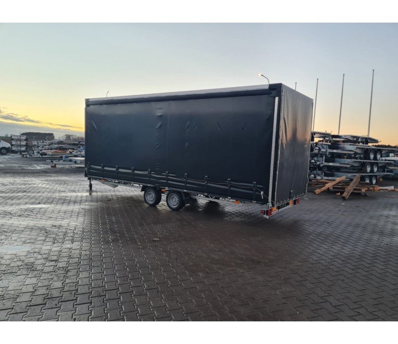 Remorque porte-voitures 620 x 210 x 240 cm avec rideaux coulissants sur 2 côtés, poids total autorisé en charge jusqu'à 3 500 kg, transporteur universel – Image 11